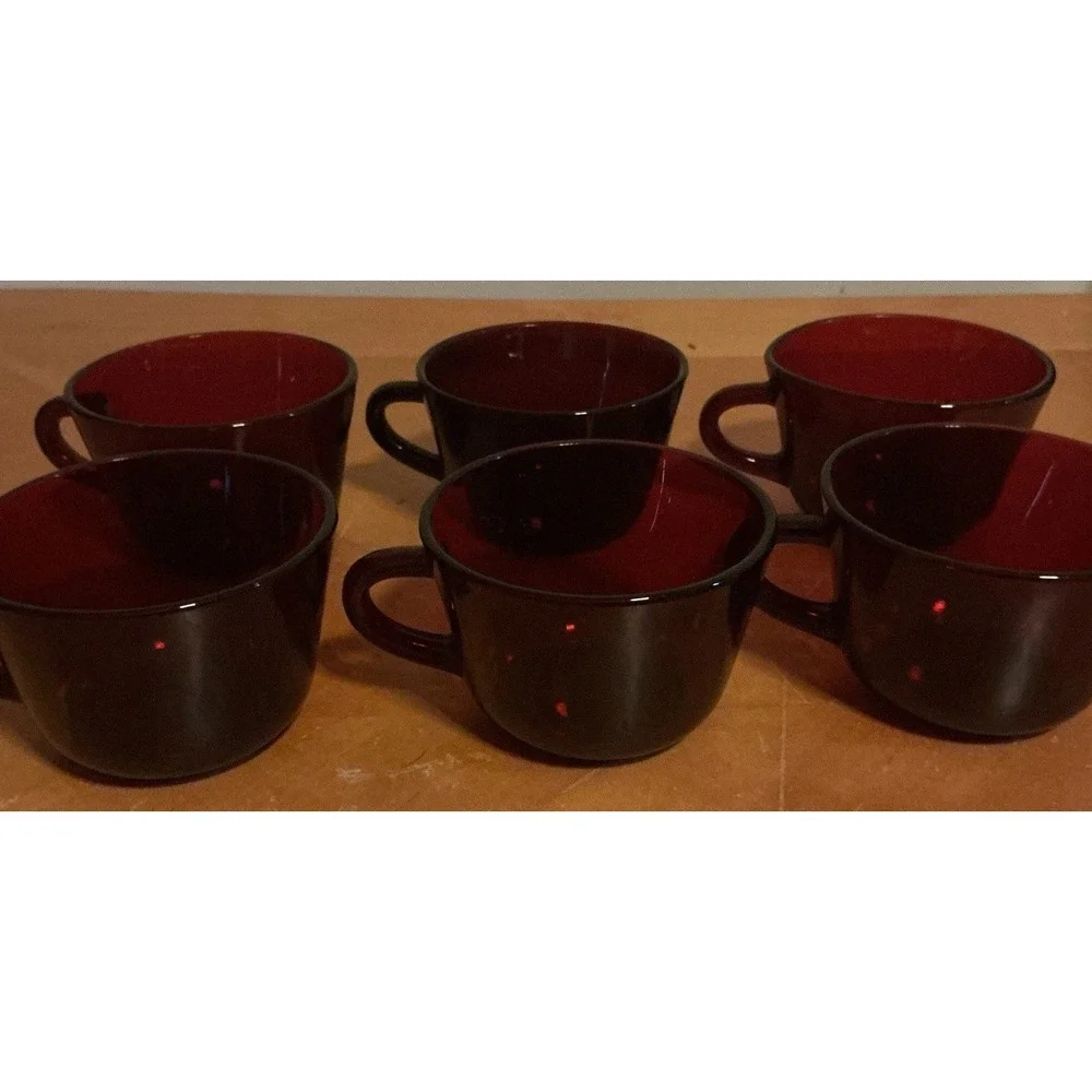 Set of 6 Depression Ruby‎ Red Anchor Hocking Glass Coffee/Tea Cups